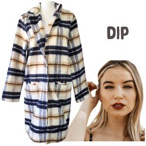 DIP Blue & White Striped Plaid Coat With Pockets - New With Tags Women's Size XL